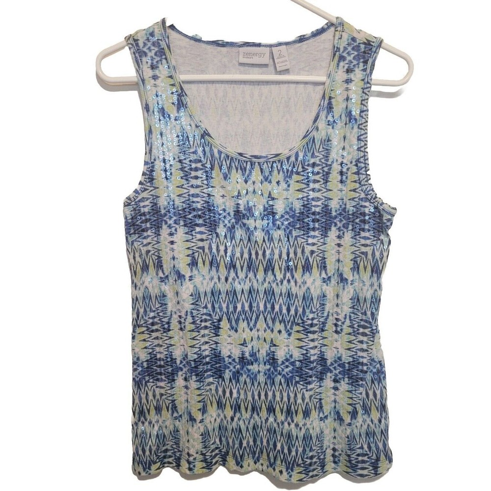 Chicos Zenergy Womens Multicolored Clear Sequin Tank Top Size 2